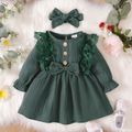 2pcs Lace Splicing Cotton Crepe Baby Solid Long-sleeve  Dress Set Green image 1