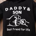 2pcs Baby Letter Print Cotton Long-sleeve Hoodie and Ripped Denim Jeans Set Black image 4