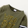 2-piece Toddler Boy Letter Print Striped Pullover Sweatshirt and Colorblock Pants Set Green