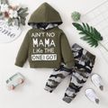 2-piece Baby Boy Letter Camouflage Print Hoodie Sweatshirt and Pants Casual Set Army green
