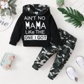 2-piece Baby Boy Letter Camouflage Print Hoodie Sweatshirt and Pants Casual Set Black image 1
