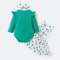 Baby Shark 3-piece Baby Girl  Christmas Cotton Bodysuit and Stars Skirt Set with Headband Green/White