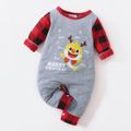 Baby Shark Christmas Cotton Graphic and Plaid Jumpsuit for Baby Grey