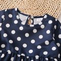 3pcs Baby All Over Polka Dots Navy Ruffle Bell Sleeve Top and Cotton Ripped Denim Jeans Set Navy image 5