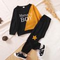 2-piece Toddler Boy Letter Print Colorblock Pullover Sweatshirt and Star Embroidered Pants Set Color block
