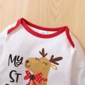 Christmas 3pcs Baby Girl Cartoon Deer and Letter Print Long-sleeve Romper with Polka Dots Trousers Set White