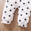 2pcs Baby Girl Black Long-sleeve Splicing Polka Dots Ruffle Jumpsuit Set White