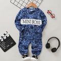 2-piece Toddler Boy Letter Camouflage Print Pullover Sweatshirt and Pants Set Blue
