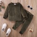 2pcs Baby Boy/Girl Solid Ribbed Fleece Long-sleeve Pullover and Trousers Set Dark Green