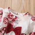 3pcs Baby Girl Red Floral Print Long-sleeve Bowknot Top and Solid Trousers Set Red