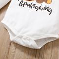 2-piece Baby Girl Thanksgiving Letter Animal Print Lace Design Long-sleeve Romper and Ruffled Plaid Suspender Skirt Set White