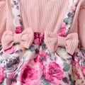 Baby Girl Pink Ribbed Long-sleeve Splicing Floral Print Romper Pink