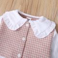 2-piece Toddler Girl Doll Collar Tweed Splice Long-sleeve Top and Ripped Hem Denim Jeans Set Pink image 1