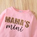 3pcs Baby Girl Letter Print Long-sleeve Top and Leopard Flared Pants Set Pink