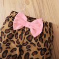 3pcs Baby Girl Letter Print Long-sleeve Top and Leopard Flared Pants Set Pink
