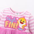 Baby Shark Baby Girl Cotton Strip and Mesh Dress Pink