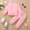 2pcs Baby Girl Colorblock Long-sleeve Bowknot Sweatshirt and Sweatpants Set Pink
