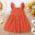 Baby Girl Solid/Floral-print Flutter-sleeve Button Up Dress Brick red
