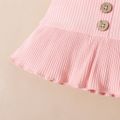 3pcs Baby Girl Solid Ribbed Ruffle Sleeveless Tank Top and Floral Print Shorts with Headband Set Pink