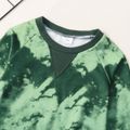 2pcs Toddler Boy Trendy Tie Dyed Raglan Sleeve Sweatshirt & Pants Set Green