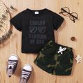 2pcs Baby Boy 95% Cotton Camouflage Shorts and Letter Print Short-sleeve T-shirt Set Black image 1