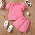 2pcs Baby Girl Button Design Short Puff-sleeve Top and Bowknot Shorts Set Pink image 4