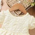 Baby Girl Solid Textured Short Puff-sleeve Dress Beige