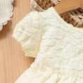 Baby Girl Solid Textured Short Puff-sleeve Dress Beige