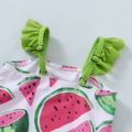 Baby Girl Allover Watermelon Print Ruffle Spaghetti Strap One-Piece Swimsuit Multi-color