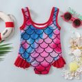 Baby Girl Mermaid Design Sleeveless Ruffle One-Piece Swimsuit Multi-color