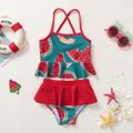 2pcs Baby Girl Allover Watermelon Print Spaghetti Strap Ruffle Two-Piece Swimsuit Multi-color