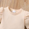 2pcs Baby Boy Solid Ribbed Puff-sleeve Top and Shorts Set Apricot image 2