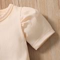 2pcs Baby Boy Solid Ribbed Puff-sleeve Top and Shorts Set Apricot image 3
