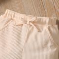 2pcs Baby Boy Solid Ribbed Puff-sleeve Top and Shorts Set Apricot image 4