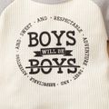 2pcs Baby Boy 95% Cotton Waffle Raglan-sleeve Letter Print Tee and Shorts Set Beige