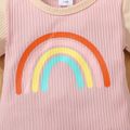 2pcs Baby Girl Rainbow Print Ribbed Short-sleeve Top and Shorts Set Pink image 2