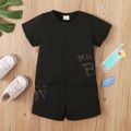 2pcs Baby Boy Letter Print Black Short-sleeve T-shirt and Shorts Set Black