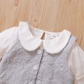 3pcs Baby Boy/Girl Peter Pan Collar Flare-sleeve Top and Button Tank Top with Shorts Set Grey image 2