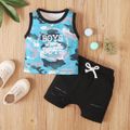 2pcs Baby Boy Letter Print Camouflage Sleeveless Tank Top and Ripped Shorts Set Multi-color