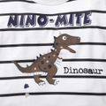 2pcs Baby Boy Cartoon Dinosaur and Letter Print Short-sleeve T-shirt and Ripped Shorts Set White