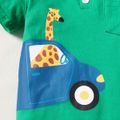 Baby Boy Cartoon Giraffe Print Green Button Up Short-sleeve Romper Green