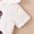 2pcs Baby Girl Bear Embroidered Hooded Short-sleeve Tee and Plaid Skirt Set White