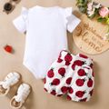 2pcs Baby Girl Cotton Ruffle Short-sleeve Letter and Ladybug Print Romper and Shorts Set White image 2