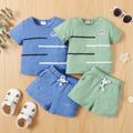 2pcs Baby Boy Letter Patch Design Short-sleeve T-shirt and Ripped Shorts Set Green