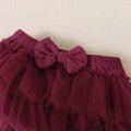 3pcs Baby Girl 100% Cotton Layered Mesh Shorts and Animal Floral Print Ruffle Long-sleeve Romper and with Headband Set Burgundy