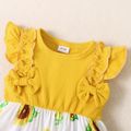 Baby Girl Yellow Ribbed Bowknot Ruffle Flutter-sleeve Splicing Sunflower Floral Print Dress Yellow image 4