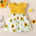 Baby Girl Yellow Ribbed Bowknot Ruffle Flutter-sleeve Splicing Sunflower Floral Print Dress Yellow image 3