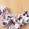 2pcs Baby Girl All Over Butterfly and Floral Print Puff-sleeve Bowknot Shirred Crop and Skirt Set Multi-color
