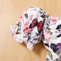2pcs Baby Girl All Over Butterfly and Floral Print Puff-sleeve Bowknot Shirred Crop and Skirt Set Multi-color