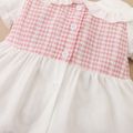 2pcs Baby Girl 95% Cotton Ripped Denim Shorts and Plaid Splicing Peter Pan Collar Puff-sleeve Button Up Top Set Pink image 4